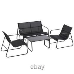 Outsunny 4 Piece Garden Furniture Set Patio Sofa Set with Chairs, Glass Top Table