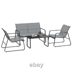 Outsunny 4 Piece Garden Furniture Set Patio Sofa Set with Chairs, Glass Top Table