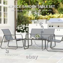 Outsunny 4 Piece Garden Furniture Set Patio Sofa Set with Chairs, Glass Top Table