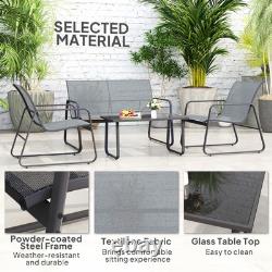 Outsunny 4 Piece Garden Furniture Set Patio Sofa Set with Chairs, Glass Top Table