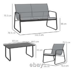 Outsunny 4 Piece Garden Furniture Set Patio Sofa Set with Chairs, Glass Top Table