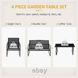 Outsunny 4 Piece Garden Furniture Set Patio Sofa Set with Chairs, Glass Top Table