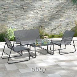 Outsunny 4 Piece Garden Furniture Set Patio Sofa Set with Chairs, Glass Top Table