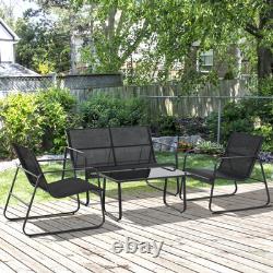 Outsunny 4 Piece Garden Furniture Set Patio Sofa Set with Chairs, Glass Top Table