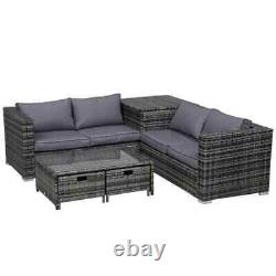 Outsunny 4Pcs Patio Rattan Sofa Garden Furniture Set Table With Cushions Grey