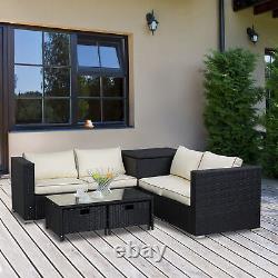 Outsunny 4Pcs Patio Rattan Sofa Garden Furniture Set Table with Cushions Black