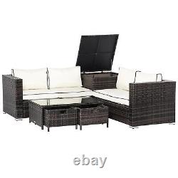 Outsunny 4Pcs Patio Rattan Sofa Garden Furniture Set Table with Cushions Brown