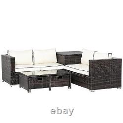 Outsunny 4Pcs Patio Rattan Sofa Garden Furniture Set Table with Cushions Brown