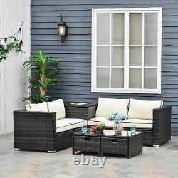 Outsunny 4Pcs Patio Rattan Sofa Garden Furniture Set Table with Cushions Brown