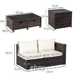 Outsunny 4Pcs Patio Rattan Sofa Garden Furniture Set Table with Cushions Brown