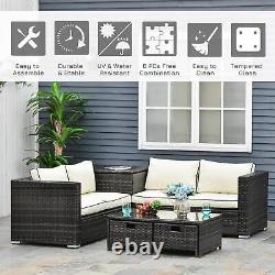 Outsunny 4Pcs Patio Rattan Sofa Garden Furniture Set Table with Cushions Brown