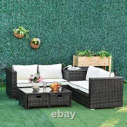 Outsunny 4Pcs Patio Rattan Sofa Garden Furniture Set Table with Cushions Brown