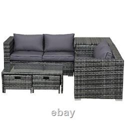 Outsunny 4Pcs Patio Rattan Sofa Garden Furniture Set Table with Cushions Grey