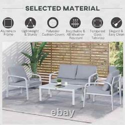 Outsunny 4pcs Garden Sofa Set Aluminum Frame Patio Furniture Cushions Grey/White