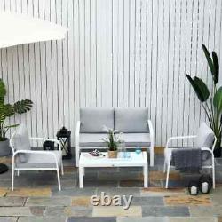 Outsunny 4pcs Garden Sofa Set Aluminum Frame Patio Furniture Cushions Grey/White