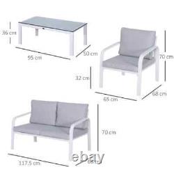 Outsunny 4pcs Garden Sofa Set Aluminum Frame Patio Furniture Cushions Grey/White