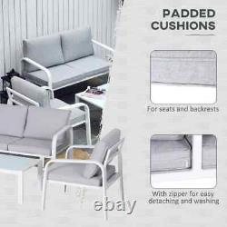 Outsunny 4pcs Garden Sofa Set Aluminum Frame Patio Furniture Cushions Grey/White