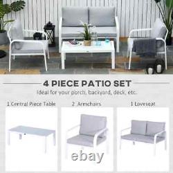 Outsunny 4pcs Garden Sofa Set Aluminum Frame Patio Furniture Cushions Grey/White
