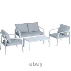Outsunny 4pcs Garden Sofa Set Aluminum Frame Patio Furniture Cushions Grey/White