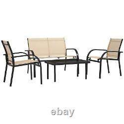 Outsunny 4pcs Patio Furniture Set Garden Sofa Glass Top Coffee Table Beige