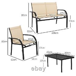 Outsunny 4pcs Patio Furniture Set Garden Sofa Glass Top Coffee Table Beige