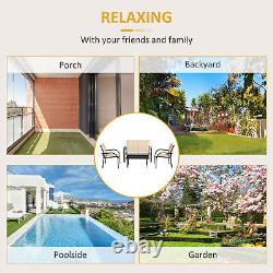 Outsunny 4pcs Patio Furniture Set Garden Sofa Glass Top Coffee Table Beige