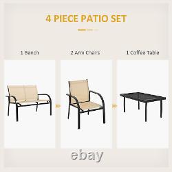 Outsunny 4pcs Patio Furniture Set Garden Sofa Glass Top Coffee Table Beige