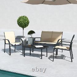 Outsunny 4pcs Patio Furniture Set Garden Sofa Glass Top Coffee Table Beige