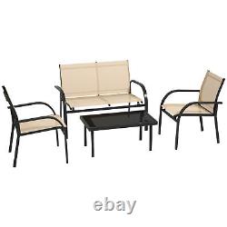 Outsunny 4pcs Patio Furniture Set Garden Sofa Glass Top Coffee Table Beige