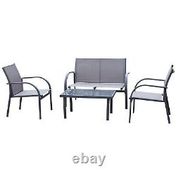 Outsunny 4pcs Patio Furniture Set Garden Sofa Glass Top Coffee Table Grey