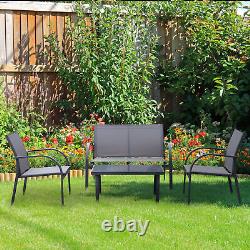 Outsunny 4pcs Patio Furniture Set Garden Sofa Glass Top Coffee Table Grey