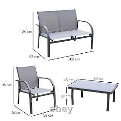 Outsunny 4pcs Patio Furniture Set Garden Sofa Glass Top Coffee Table Grey