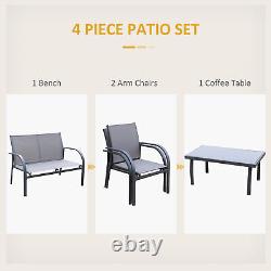 Outsunny 4pcs Patio Furniture Set Garden Sofa Glass Top Coffee Table Grey