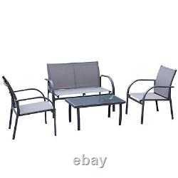 Outsunny 4pcs Patio Furniture Set Garden Sofa Glass Top Coffee Table Grey