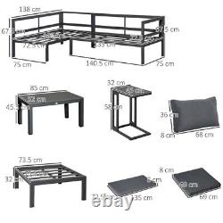 Outsunny 5 Piece Corner Garden Furniture Set 2 Tables Grey Aluminium Frame Patio
