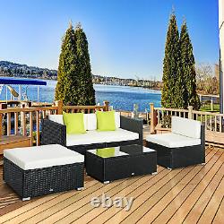 Outsunny 5 Pieces Rattan Sofa Set Wicker Sectional Cushion Patio Black Garden