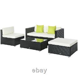 Outsunny 5 Pieces Rattan Sofa Set Wicker Sectional Cushion Patio Black Garden