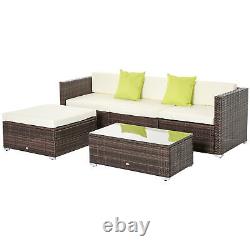 Outsunny 5 Pieces Rattan Sofa Set Wicker Sectional Cushion Patio Brown Garden