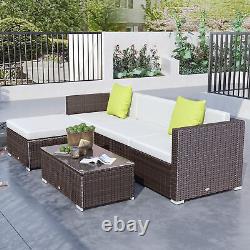 Outsunny 5 Pieces Rattan Sofa Set Wicker Sectional Cushion Patio Brown Garden