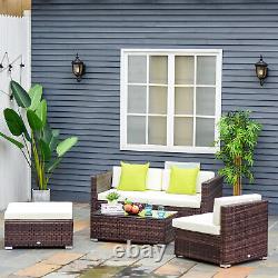 Outsunny 5 Pieces Rattan Sofa Set Wicker Sectional Cushion Patio Brown Garden