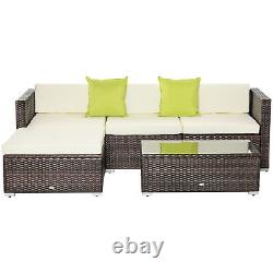 Outsunny 5 Pieces Rattan Sofa Set Wicker Sectional Cushion Patio Brown Garden