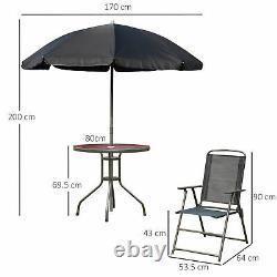 Outsunny 6PC Garden Dining Set Outdoor Furniture Folding Chairs Table Parasol