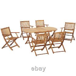 Outsunny 7 Piece Wooden Garden Furniture Set Folding Dining Table and Armchair