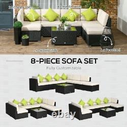 Outsunny 8 Pieces Patio Rattan Sofa Set Garden Furniture Set for Outdoor Black