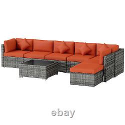 Outsunny 8 Pieces Patio Rattan Sofa Set Outdoor Garden Furniture Set Orange