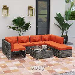 Outsunny 8 Pieces Patio Rattan Sofa Set Outdoor Garden Furniture Set Orange