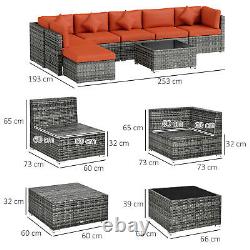 Outsunny 8 Pieces Patio Rattan Sofa Set Outdoor Garden Furniture Set Orange