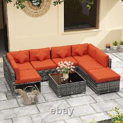 Outsunny 8 Pieces Patio Rattan Sofa Set Outdoor Garden Furniture Set Orange