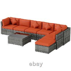 Outsunny 8 Pieces Patio Rattan Sofa Set Outdoor Garden Furniture Set Orange