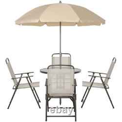 Outsunny Garden Patio Texteline Folding Chairs Plus Table and Parasol Furniture